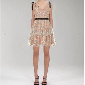 Self-Portrait Star Embellished Tiered Mini Dress Nude Mesh Embroidered US 0/UK 4